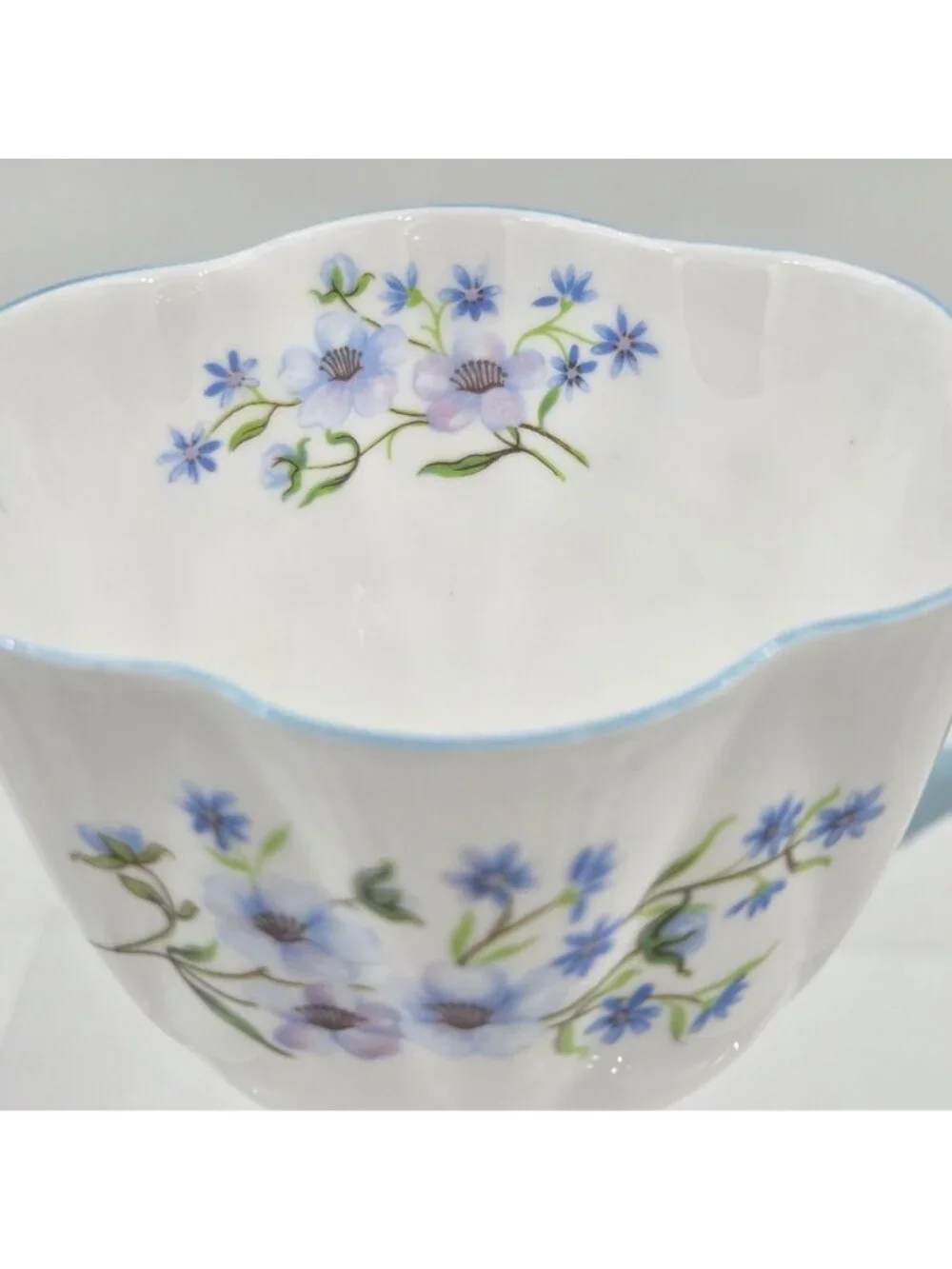 Shelley Blue Rock Dainty Set of 2 Flat Cup and Saucer Set Blue Trim Bone China - Picture 12 of 13